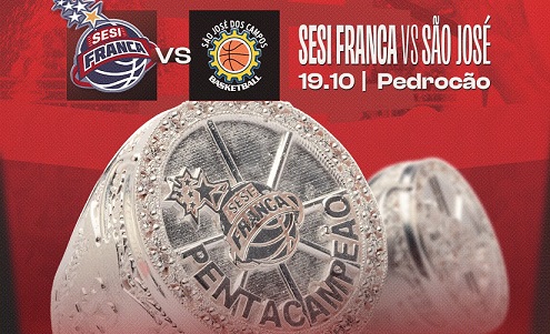 SESI Franca entrega anéis de pentacampeões do NBB antes do jogo com o São José no Pedrocão